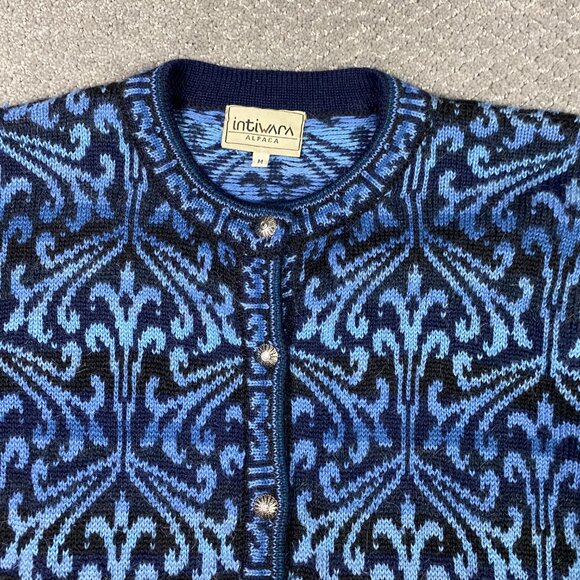 Intiwara Alpaca Sweater Women's Medium Blue Button Up Cardigan Made in Bolivia - Picture 2 of 9